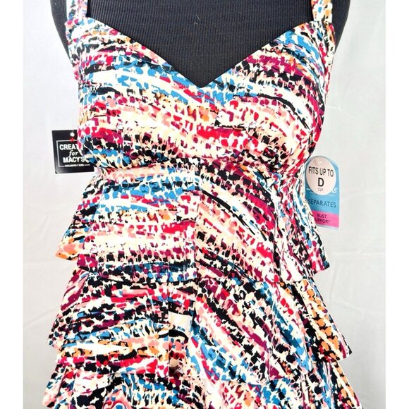 Swim Solutions Hot Rock Printed Tiered Tankini Size 8 - Picture 3 of 8